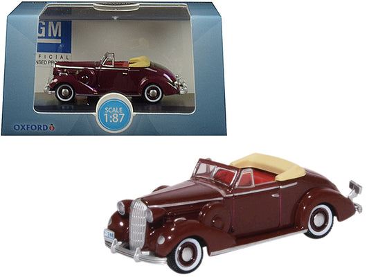 Brand new 1/87 scale diecast car model of 1936 Buick Special Convertible Coupe Cardinal Maroon die cast model car by Oxf