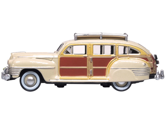 Brand new 1/87 HO scale diecast car model of 1942 Chrysler Town Country Woody Wagon Catalina Tan with Wood Panels and Roof Rack die cast mod