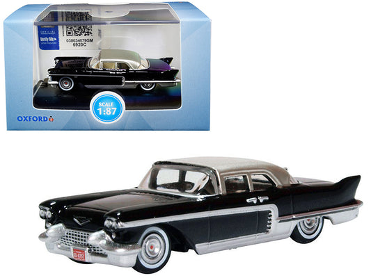 Brand new 1/87 scale diecast car model of 1957 Cadillac Eldorado Brougham Ebony Black with Silver Metallic Top die cast 