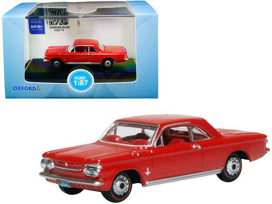 Brand new 1/87 scale diecast car model of 1963 Chevrolet Corvair Coupe Riverside Red with Red Interior die cast model ca