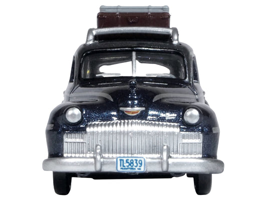 Brand new 1/87 scale diecast car model of 1946 DeSoto Suburban with Roof Rack and Luggage Butterfly Blue Metallic with C