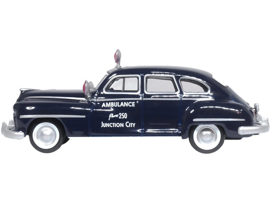 Brand new 1/87 scale diecast car model of 1946 DeSoto Suburban Ambulance Dark Blue "Junction City Ambulance" die cast mo