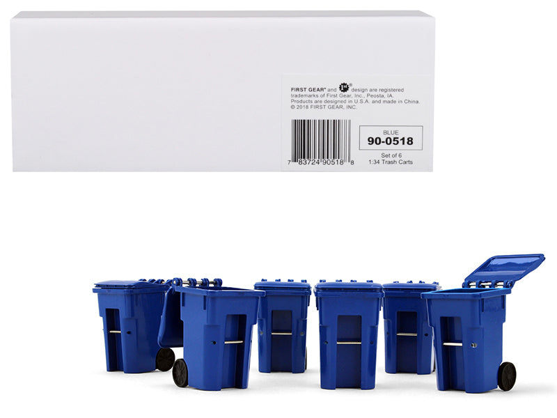 Brand new 1/34 scale models of Set of 6 Blue Garbage Trash Bin Containers Replica by First Gear.
Brand new box.
Have opening lids.
Sturdy