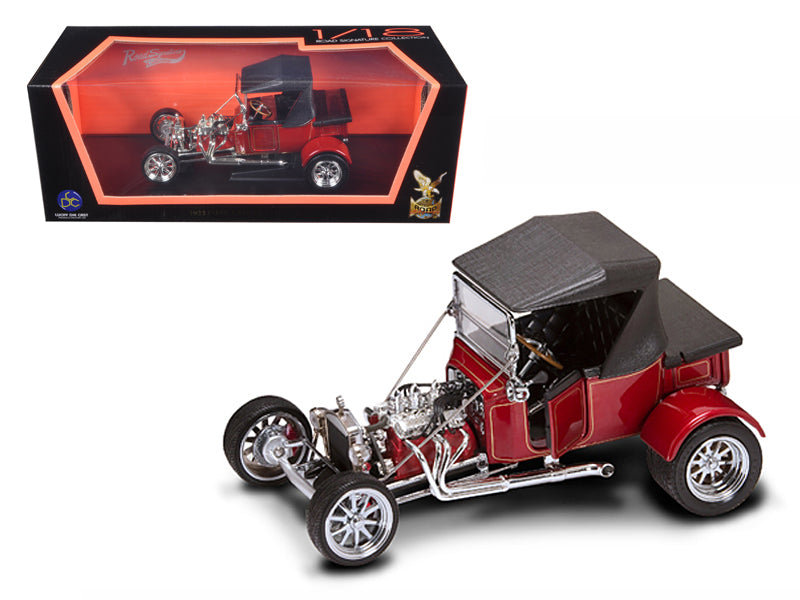 Brand new 1/18 scale diecast car model of 1923 Ford T-Bucket Soft Top Burgundy with Black Top die cast model car by Road Signature.
Brand n