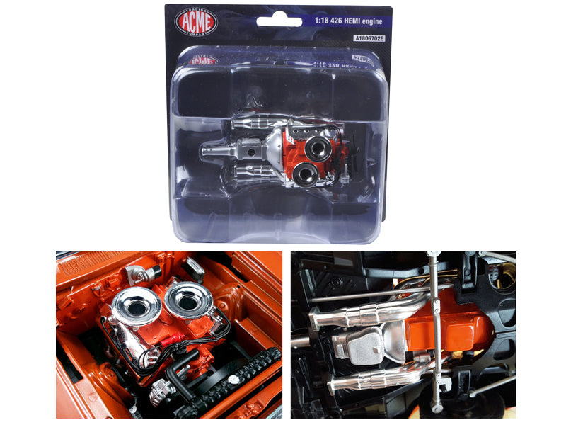 >Brand new 1:18 scale Hemi Bullet Hemi 426 Engine with Headers and Transmission Replica by Acme.</li>
</ul>