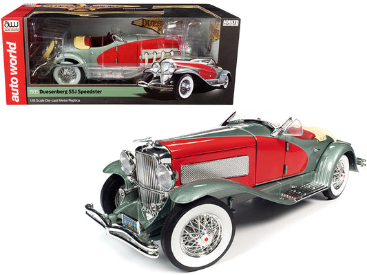 Brand new 1/18 scale diecast car model of 1935 Duesenberg SSJ Speedster Green Metallic with Enamel Red Coves die cast model car by Auto Worl