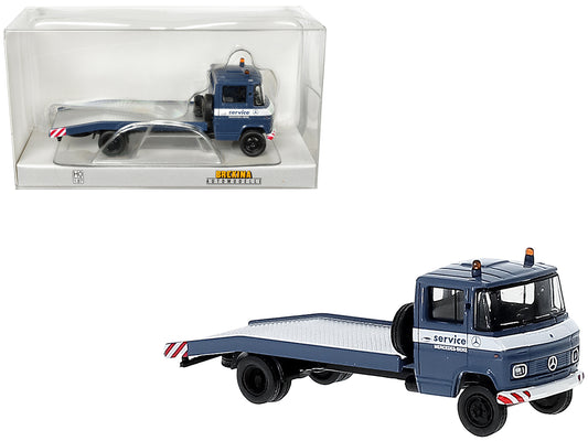Brand new 1/87 scale plastic car model of 1968 Mercedes-Benz L 608 D Flatbed Truck Blue with White Stripes "Mercedes-Ben