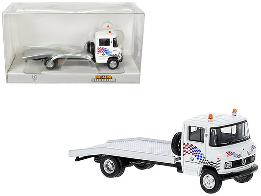 Brand new 1/87 scale plastic car model of 1968 Mercedes-Benz L 608 D Flatbed Truck White with Graphics "BMW Autohaus" pl
