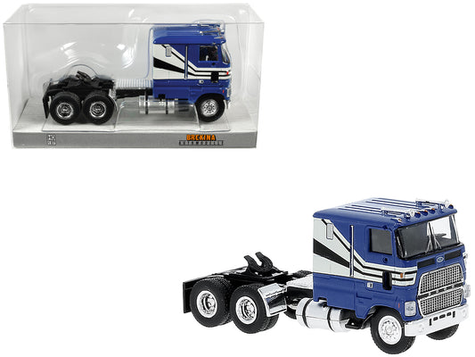 Brand new 1/87 scale plastic car model of 1978 Ford CLT 9000 Truck Tractor Blue with White Stripes plastic model car by 