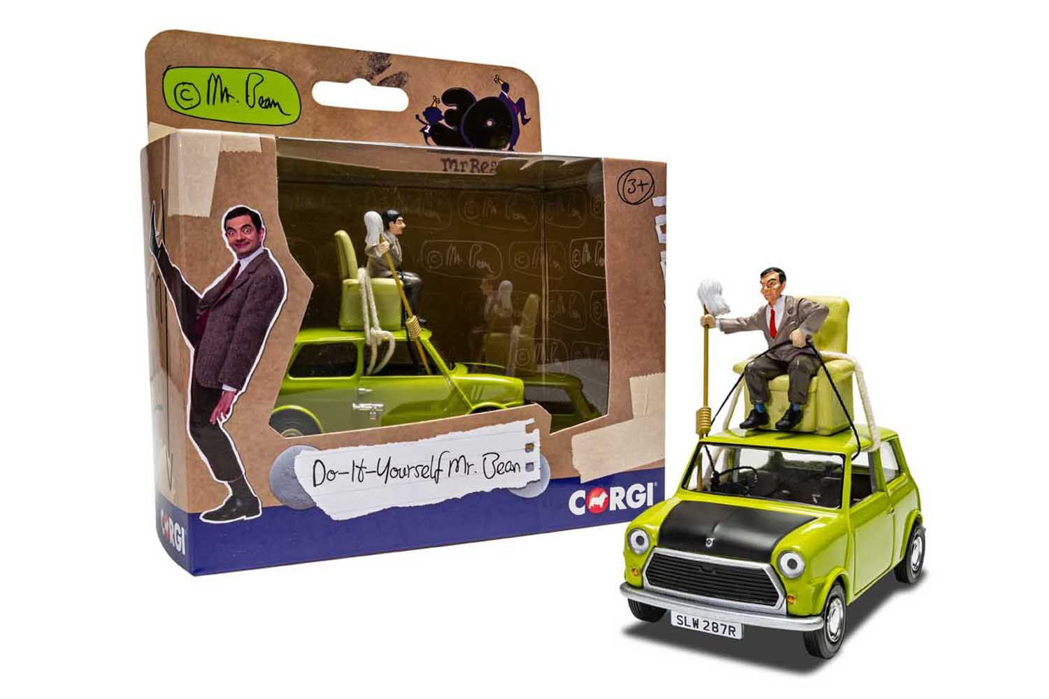 Brand new diecast car model of Mini Cooper RHD (Right Hand Drive) Yellow "Do-It-Yourself Mr. Bean" Modified Car "Mr. Bea