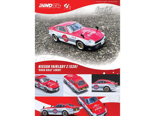 Brand new 1/64 scale diecast car model of Nissan Fairlady Z (S30) RHD (Right Hand Drive) Red and White with Blue Stripes