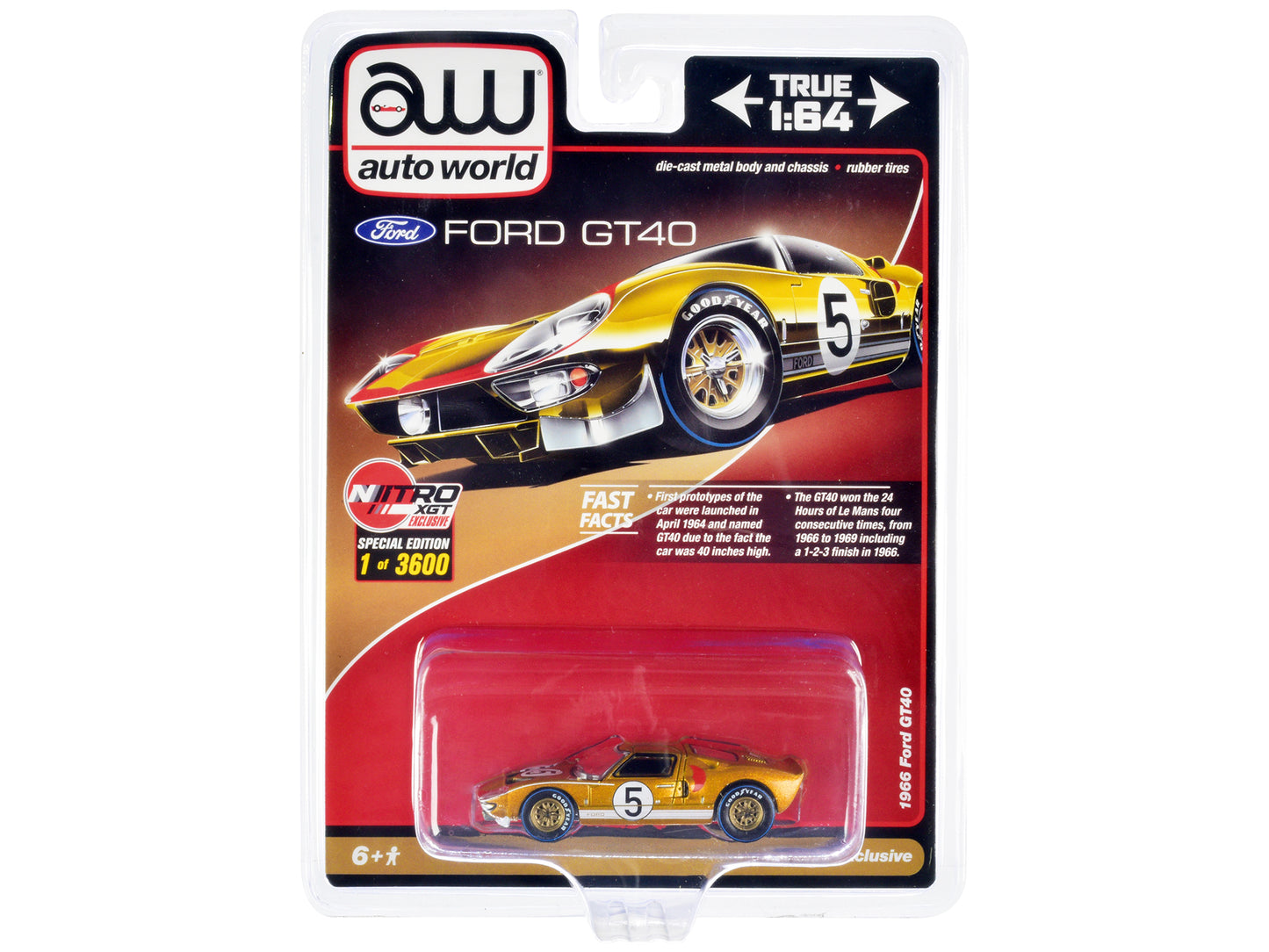 1966 Ford GT40 RHD Gold Diecast Model Race Car 