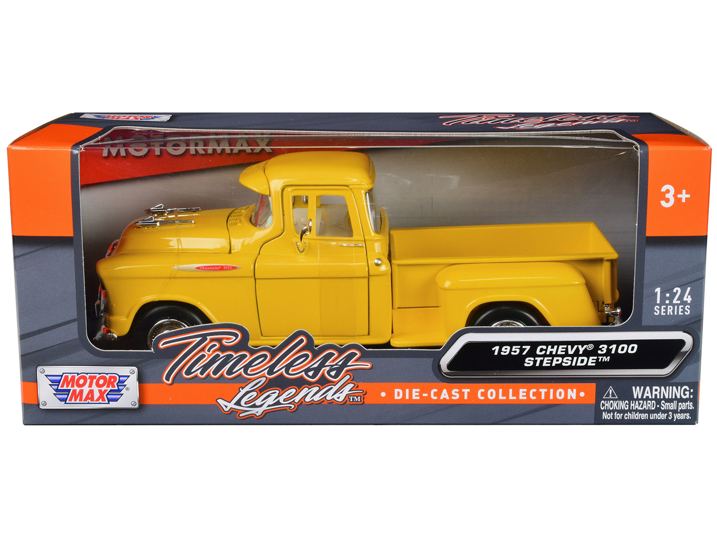 1957 Chevrolet 3100 Stepside Yellow Diecast Model Pickup Truck 