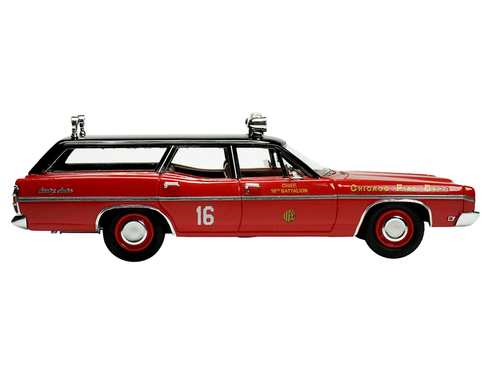 Brand new 1/43 scale car model of 1970 Ford Galaxie Station Wagon Red with Black Top Chicago Fire Department Fire Chief Limited Edition to 1