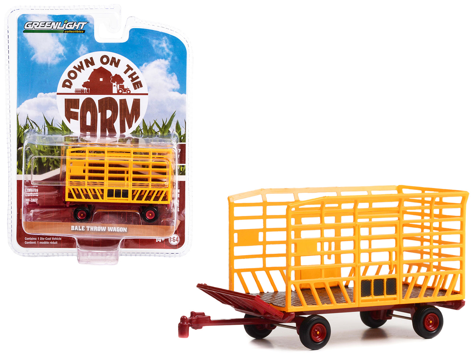 Down on the Farm Yellow Diecast Model Bale Throw Wagon Farm Equipment