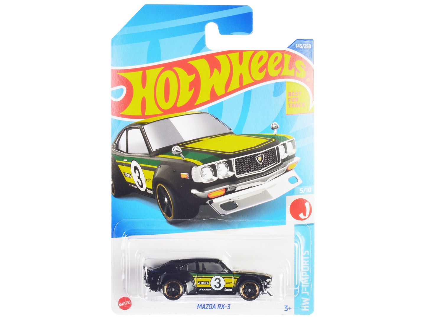 Brand new diecast car model of Mazda RX-3 #3 Black and Yellow with Green Stripes HW J-Imports Series die cast model car by Hot Wheels.
Bran