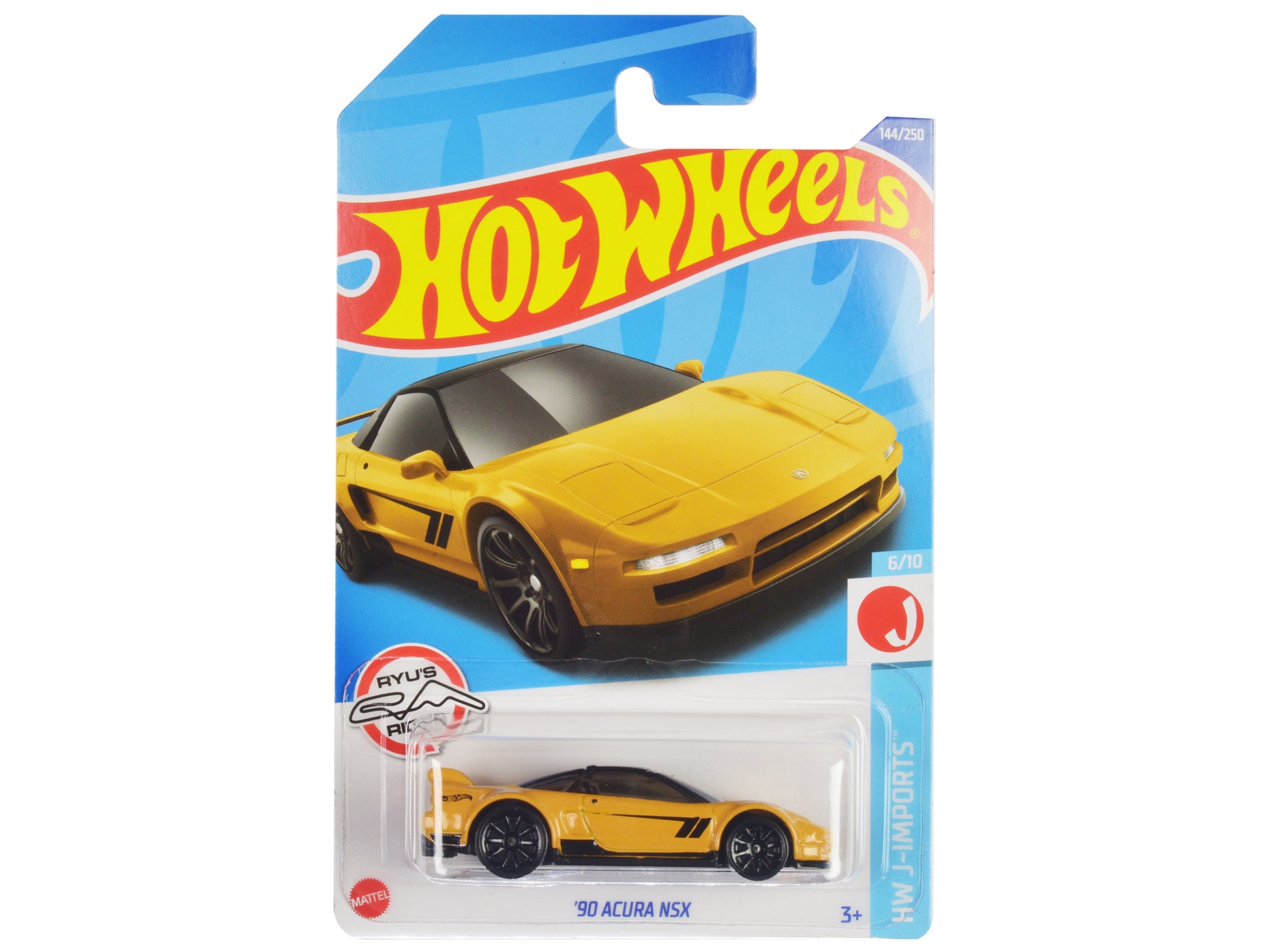 Brand new diecast car model of 1990 Acura NSX Yellow with Black Stripes and Top HW J-Imports Series die cast model car by Hot Wheels.
Brand