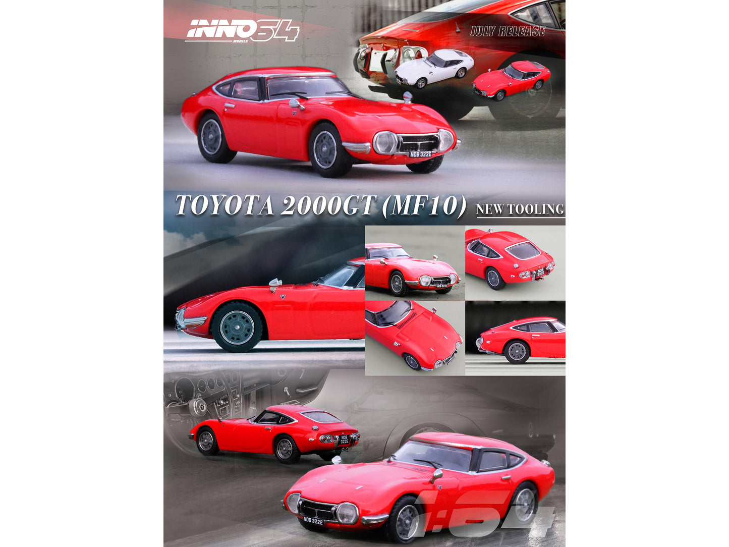 Brand new 1/64 scale diecast car model of Toyota 2000GT (MF10) RHD (Right Hand Drive) Solar Red die cast model car by In