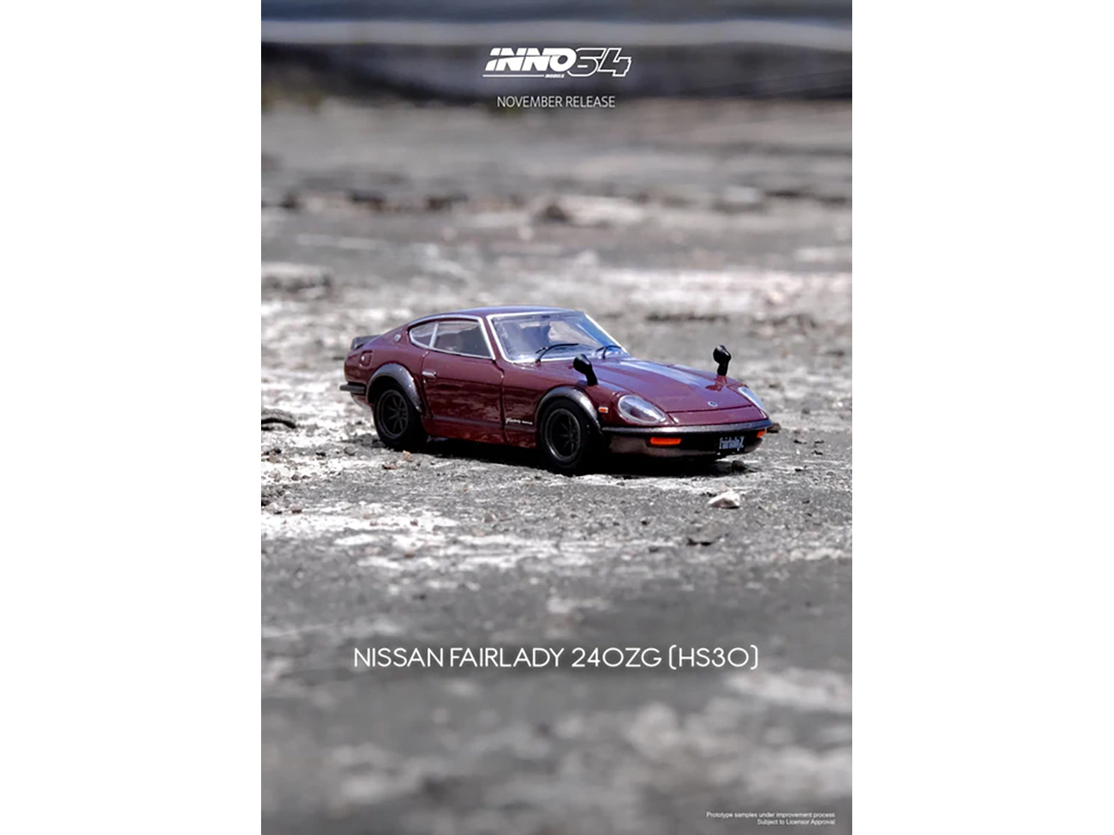 Brand new 1/64 scale diecast car model of Nissan Fairlady 240ZG (HS30) RHD (Right Hand Drive) Maroon die cast model car 