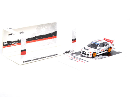 Brand new 1/64 scale diecast car model of Mitsubishi Lancer Evolution III RHD (Right Hand Drive) #983 "Trackerz Racing" 