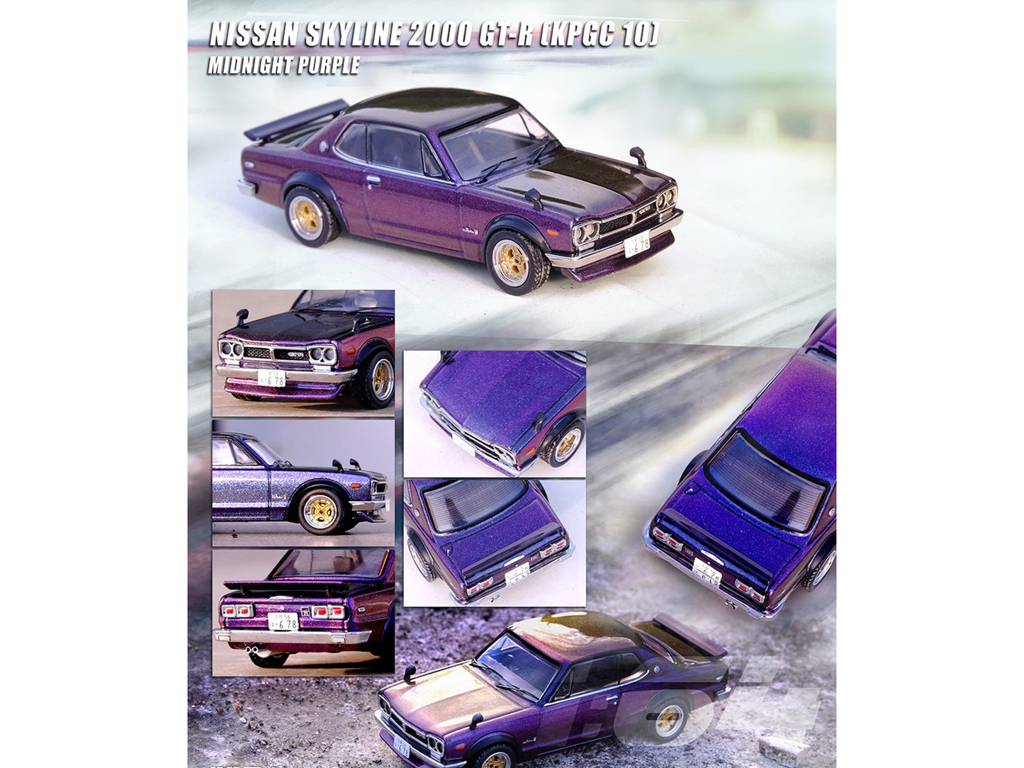 Brand new 1/64 scale diecast car model of Nissan Skyline 2000 GT-R (KPGC10) RHD (Right Hand Drive) Magic Purple II Metal