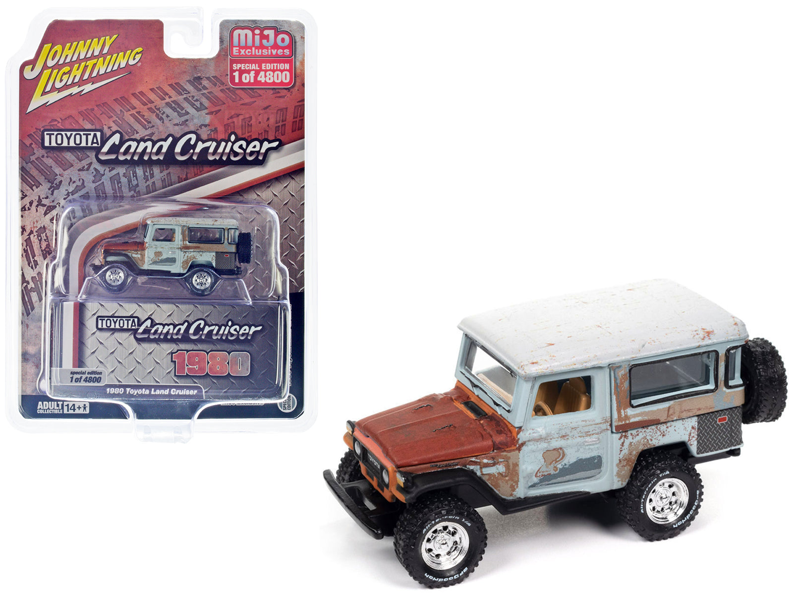 Brand new 1/64 scale diecast car model of 1980 Toyota Land Cruiser Gray and Red Primer (Weathered) Limited Edition to 48