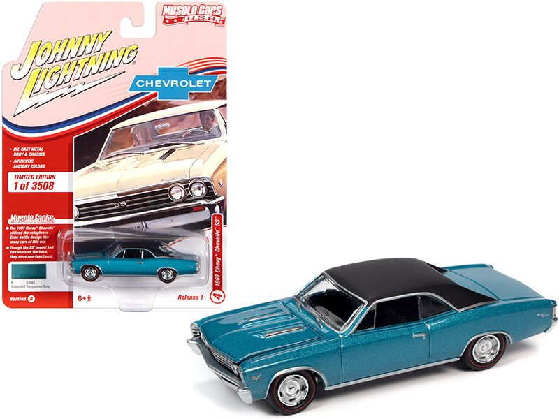 Brand new 1/64 scale diecast car model of 1967 Chevrolet Chevelle SS Emerald Turquoise Metallic with Flat Black Top Limited Edition to 3508 