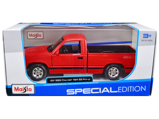 Brand new 1/24 scale diecast car model of 1993 Chevrolet 454 SS Pickup Truck Red die cast model car by Maisto.
Brand new box.
Real rubber 