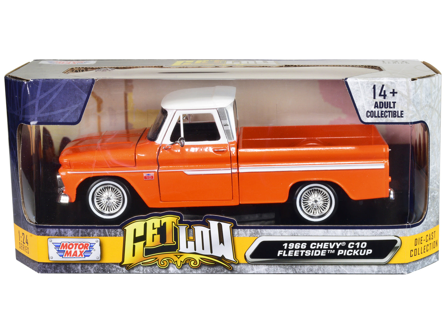 1966 Chevrolet C10 Fleetside Orange Diecast Model Pickup Truck Lowriders