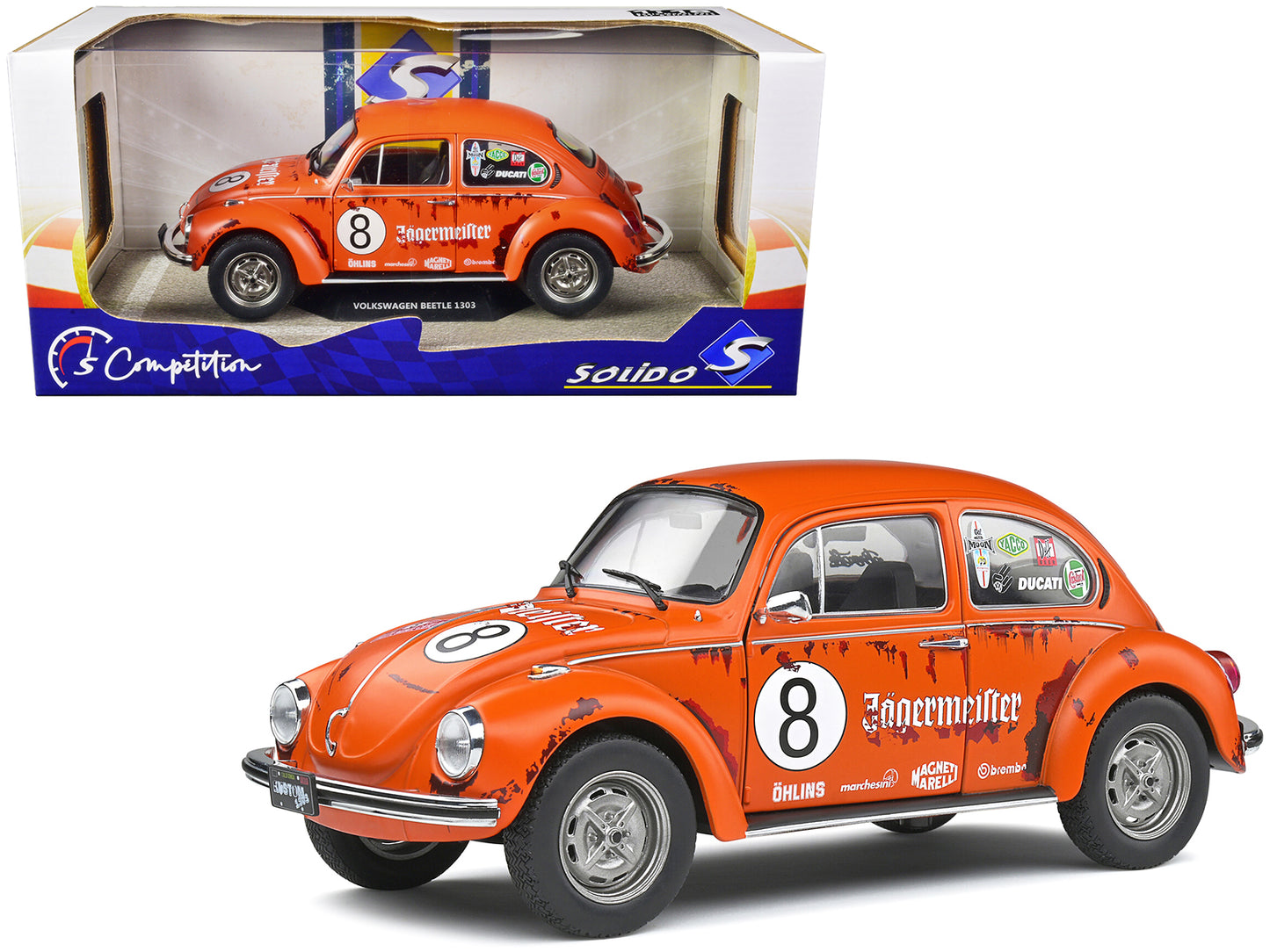 1974 Volkswagen Beetle 1303 Orange Diecast Model Race Car 