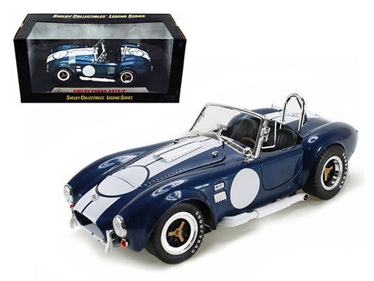 Brand new 1/18 scale diecast car model of 1965 Shelby Cobra 427 S/C Dark Blue Metallic with White Stripes with Printed C