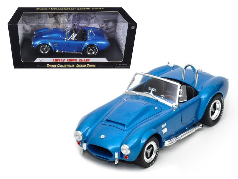 Brand new 1/18 scale diecast car model of 1966 Shelby Cobra Super Snake Blue die cast model car by Shelby Collectibles.
