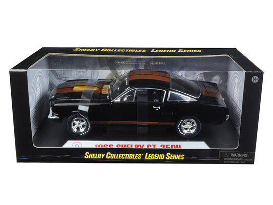 Brand new 1/18 scale diecast car model of 1966 Ford Mustang Shelby GT 350 "Hertz" Black with Gold Stripes and Racing Whe