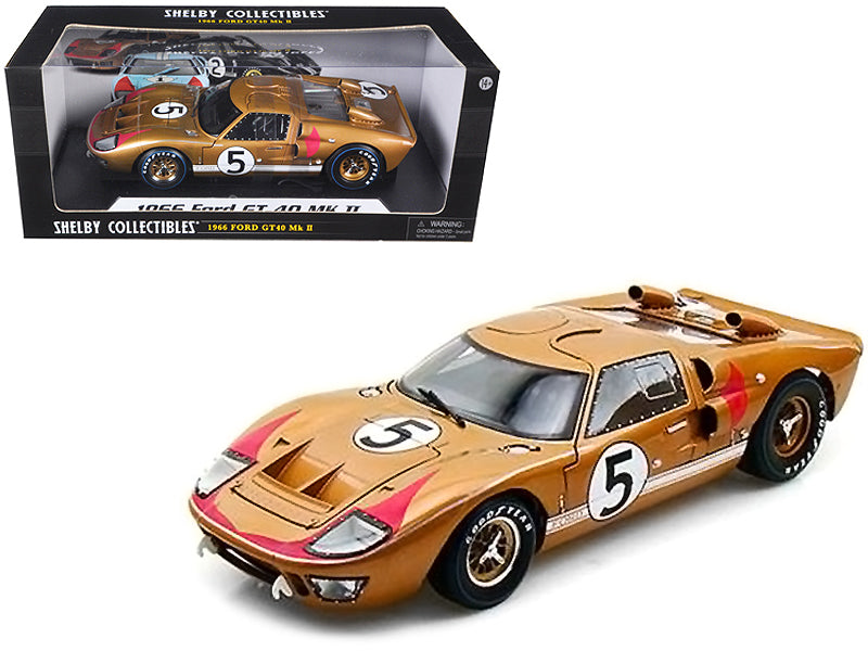 Brand new 1/18 scale diecast car model of 1966 Ford GT-40 MK II RHD (Right hand Drive) #5 Gold 24H of Le Mans die cast m