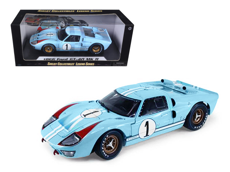 Brand new 1/18 scale diecast car model of 1966 Ford GT 40 MK II RHD (Right Hand Drive) #1 Light Blue Miles - Hulme Le Ma