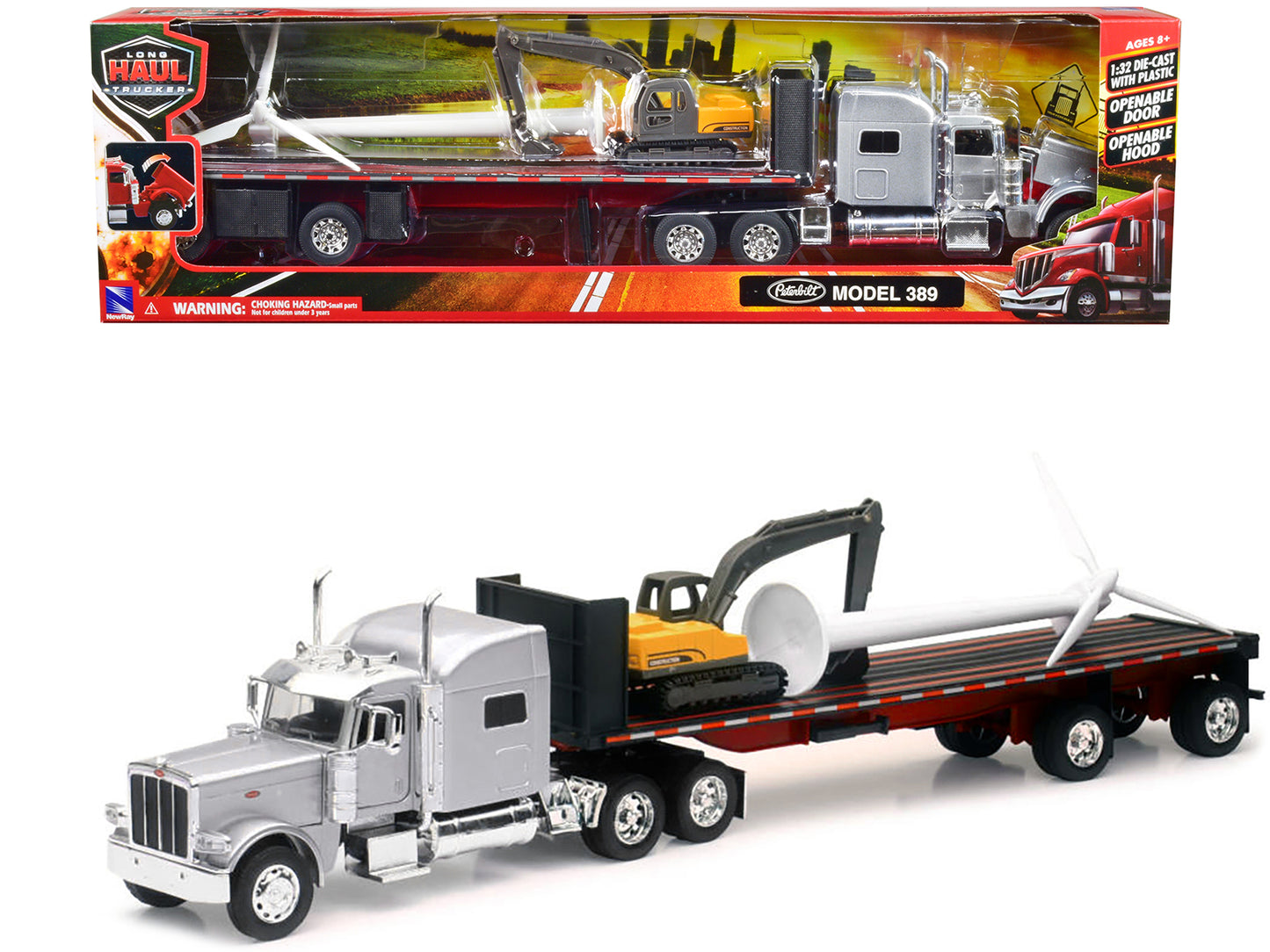 Peterbilt 389  w Silver Diecast Model Flatbed Truck 