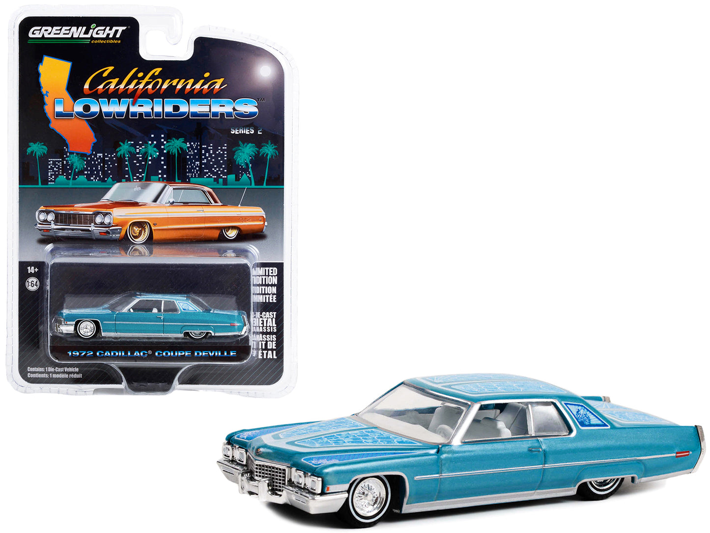 1972 Cadillac Coupe DeVille Blue Diecast Model Car Lowriders