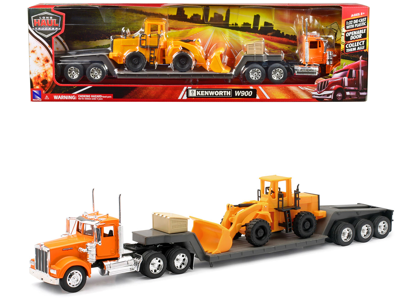 Kenworth W900  w Orange Diecast Model Tractor Trailer 