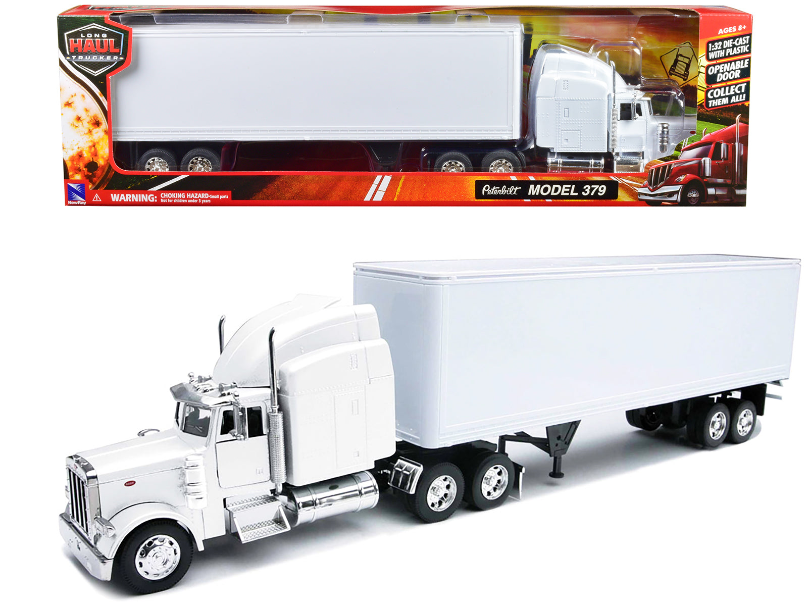 Peterbilt 379  w White Diecast Model Tractor Trailer 